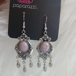 Paparazzi Silver Earrings with Gray